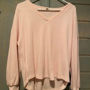 Light Pink V-Neck Waffle Knit Sweater